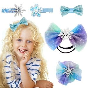 Snowflake Hair Clips Bows Lace Sequins Glitter Frozen Dress Up Hair Accessories